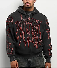 Vitriol Stud Black Wash Crop Zip Hoodie