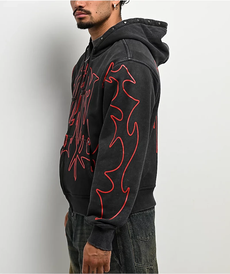 Vitriol Stud Black Wash Crop Zip Hoodie