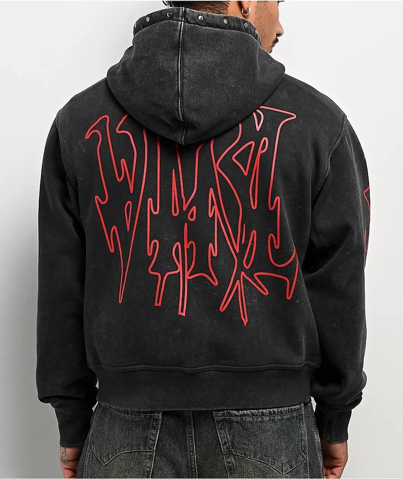 Vitriol Stud Black Wash Crop Zip Hoodie