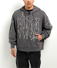 Vitriol Stud Grey Wash Boxy Zip Hoodie