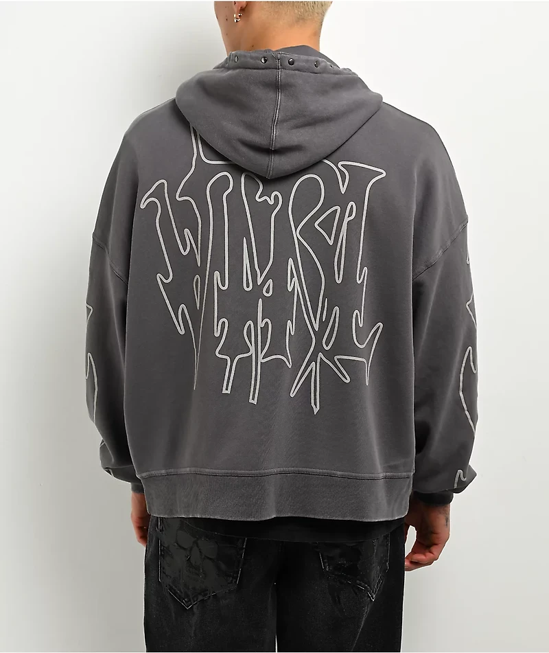 Vitriol Stud Grey Wash Boxy Zip Hoodie