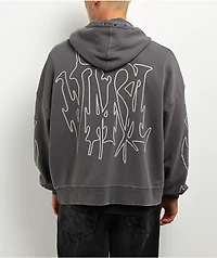 Vitriol Stud Grey Wash Boxy Zip Hoodie