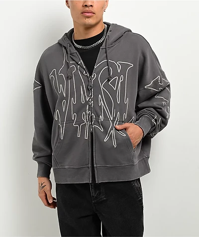 Vitriol Stud Grey Wash Boxy Zip Hoodie
