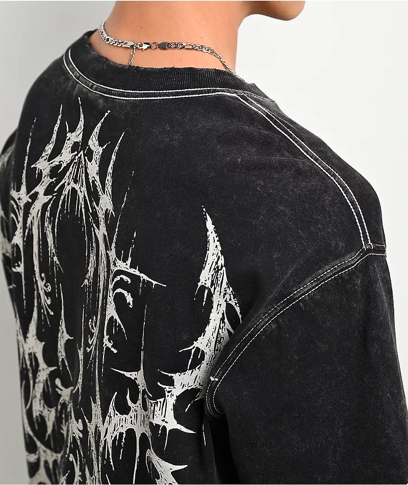 Vitriol Summoned Black Wash & White 2fer Long Sleeve T-Shirt