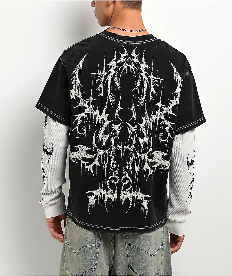 Vitriol Summoned Black Wash & White 2fer Long Sleeve T-Shirt