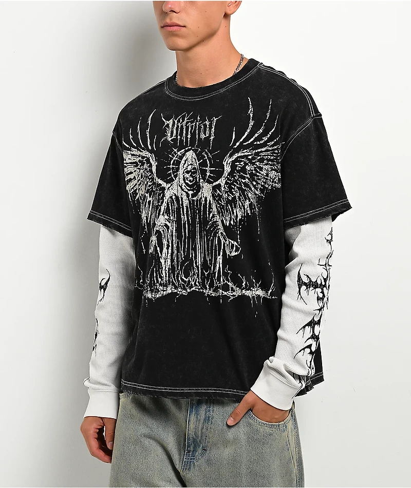 Vitriol Summoned Black Wash & White 2fer Long Sleeve T-Shirt