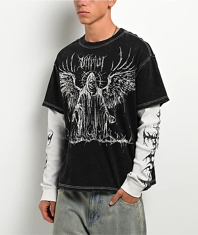 Vitriol Summoned Black Wash & White 2fer Long Sleeve T-Shirt