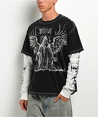 Vitriol Summoned Black Wash & White 2fer Long Sleeve T-Shirt