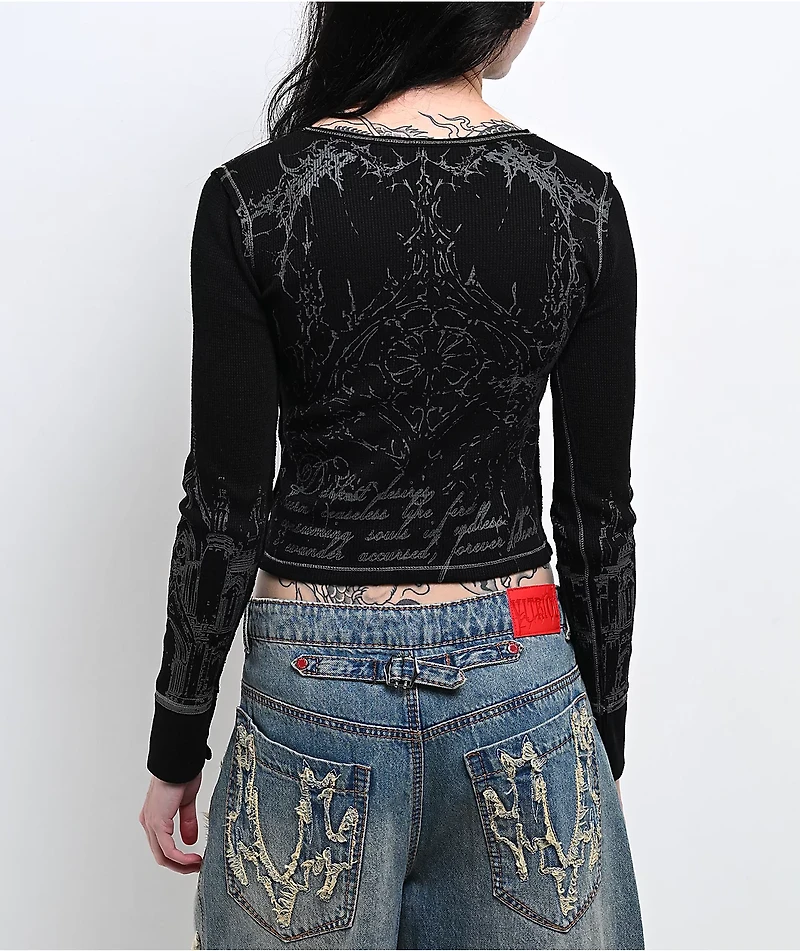 Vitriol Theo Black Thermal Long Sleeve Crop T-Shirt