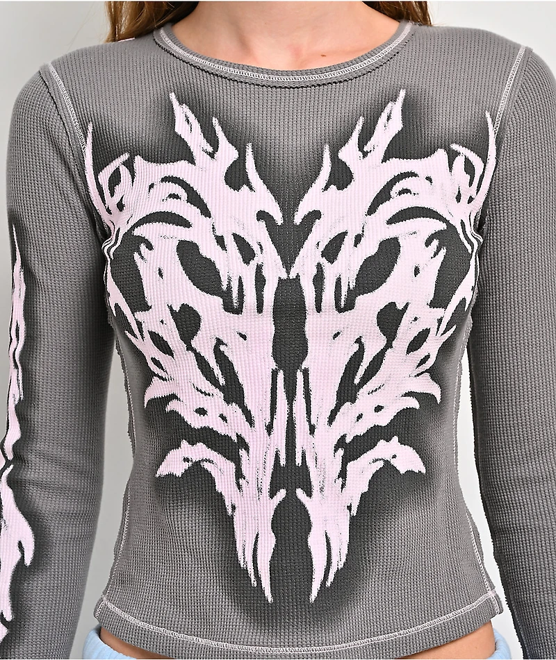 Vitriol Theo Grey Thermal Long Sleeve Crop T-Shirt