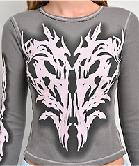 Vitriol Theo Grey Thermal Long Sleeve Crop T-Shirt