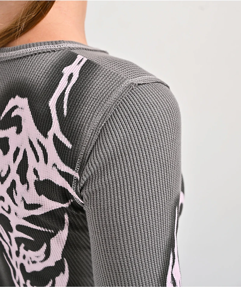 Vitriol Theo Grey Thermal Long Sleeve Crop T-Shirt