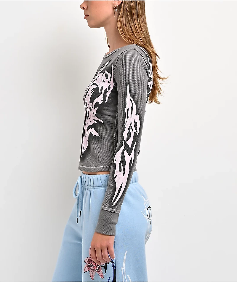 Vitriol Theo Grey Thermal Long Sleeve Crop T-Shirt