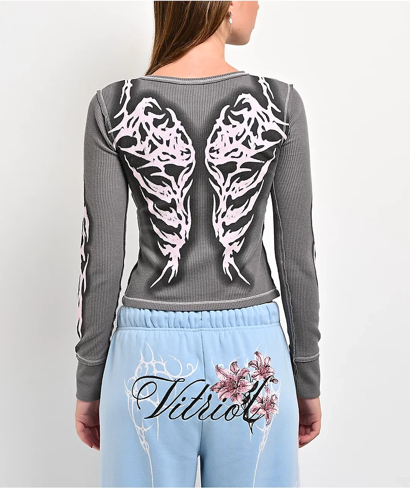 Vitriol Theo Grey Thermal Long Sleeve Crop T-Shirt