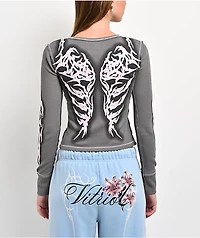 Vitriol Theo Grey Thermal Long Sleeve Crop T-Shirt