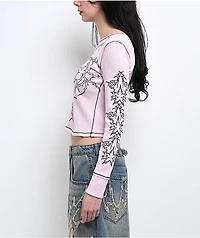 Vitriol Theo Heart Pink Thermal Long Sleeve Crop T-Shirt