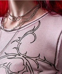 Vitriol Theo Heart Pink Thermal Long Sleeve Crop T-Shirt