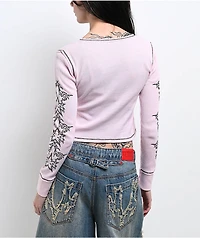 Vitriol Theo Heart Pink Thermal Long Sleeve Crop T-Shirt