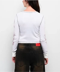 Vitriol Theo White Thermal Long Sleeve Crop T-Shirt