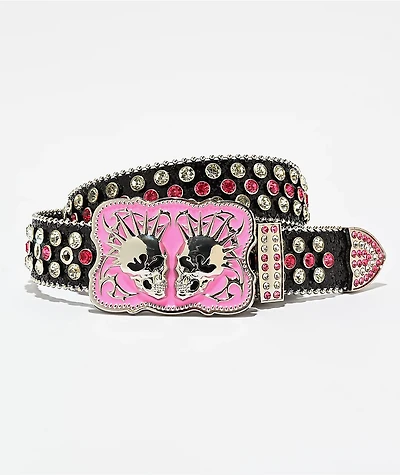 Vitriol Twin Skulls Rhinestone Black Belt