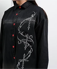 Vitriol Unravel Black Wash Woven Long Sleeve Button Up Shirt