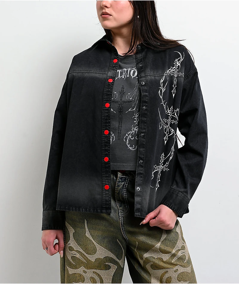 Vitriol Unravel Black Wash Woven Long Sleeve Button Up Shirt