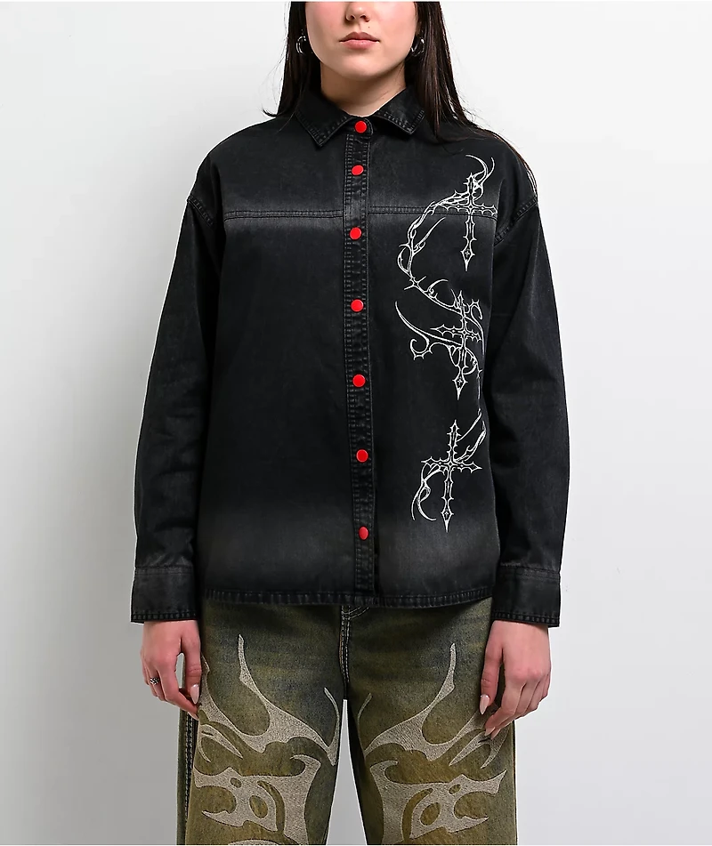 Vitriol Unravel Black Wash Woven Long Sleeve Button Up Shirt