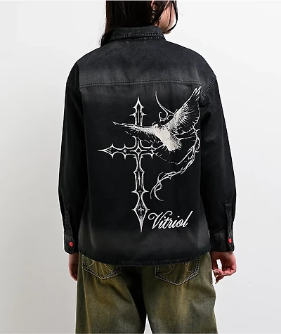 Vitriol Unravel Black Wash Woven Long Sleeve Button Up Shirt