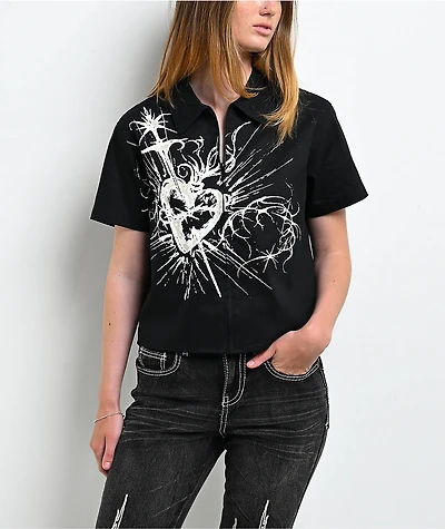 Vitriol Valerie Black Crop Zip Short Sleeve Shirt