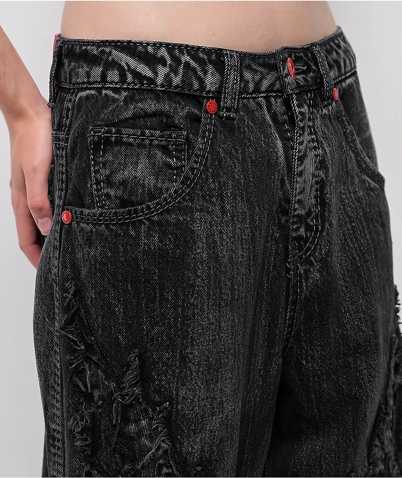 Vitriol Verona Applique Black Washed Wide Leg Jeans