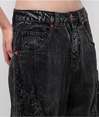 Vitriol Verona Applique Black Washed Wide Leg Jeans