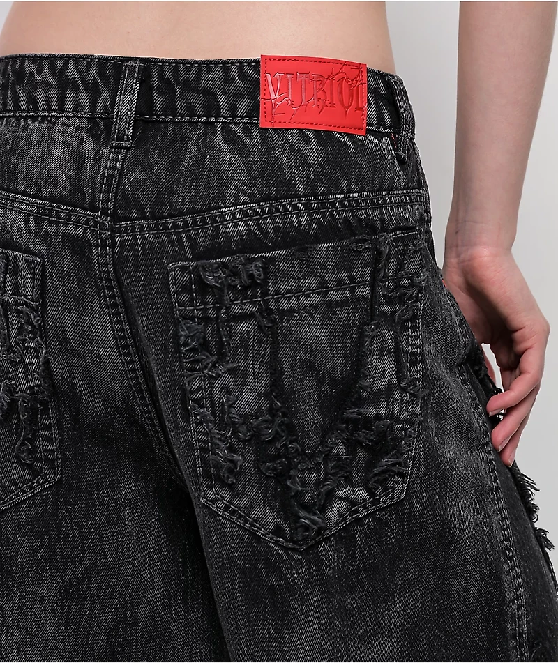 Vitriol Verona Applique Black Washed Wide Leg Jeans
