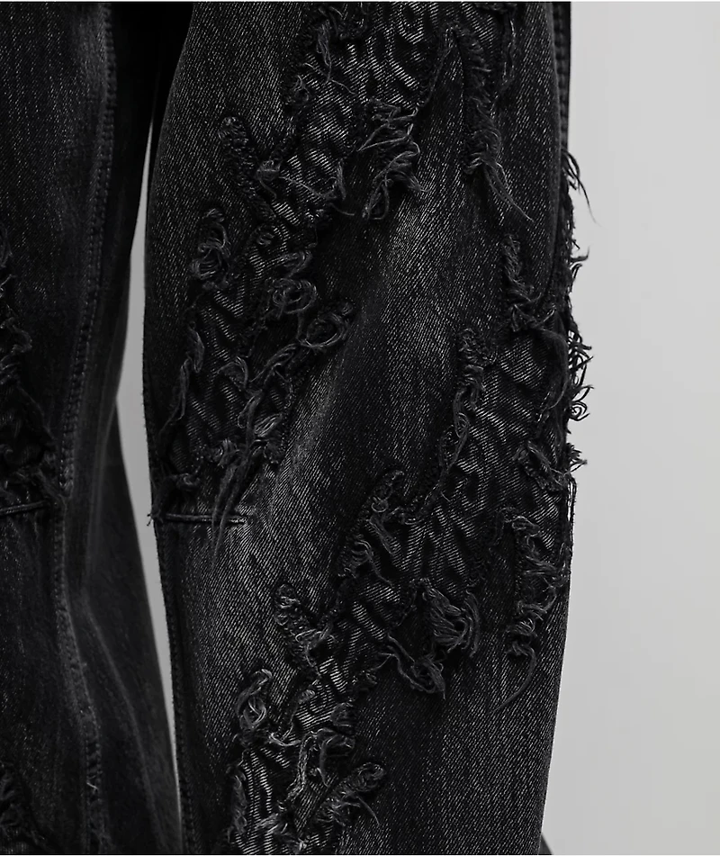 Vitriol Verona Applique Black Washed Wide Leg Jeans