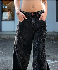 Vitriol Verona Applique Black Washed Wide Leg Jeans