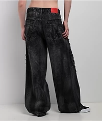 Vitriol Verona Applique Black Washed Wide Leg Jeans