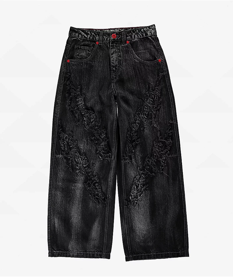 Vitriol Verona Applique Black Washed Wide Leg Jeans
