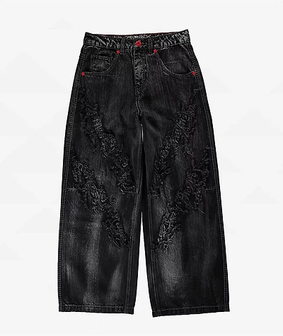 Vitriol Verona Applique Black Washed Wide Leg Jeans