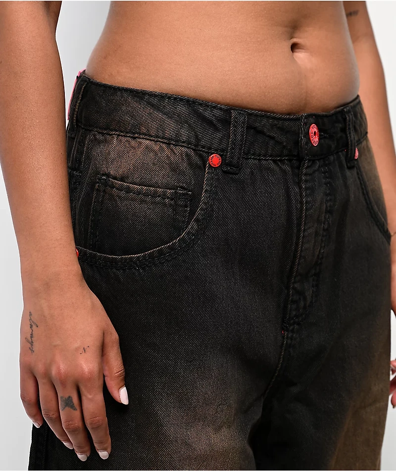Vitriol Verona Applique Black Washed Wide Leg Jeans