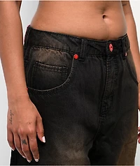 Vitriol Verona Applique Black Washed Wide Leg Jeans