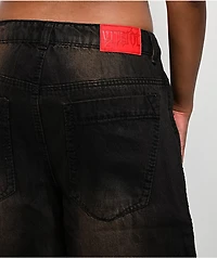 Vitriol Verona Applique Black Washed Wide Leg Jeans