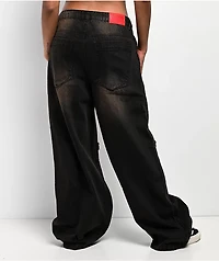 Vitriol Verona Applique Black Washed Wide Leg Jeans