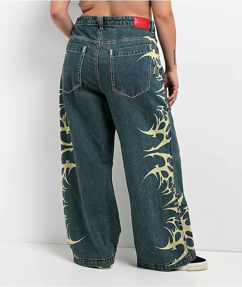 Vitriol Verona Bitten Blue Wash Wide Leg Jeans