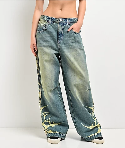 Vitriol Verona Bitten Blue Wash Wide Leg Jeans