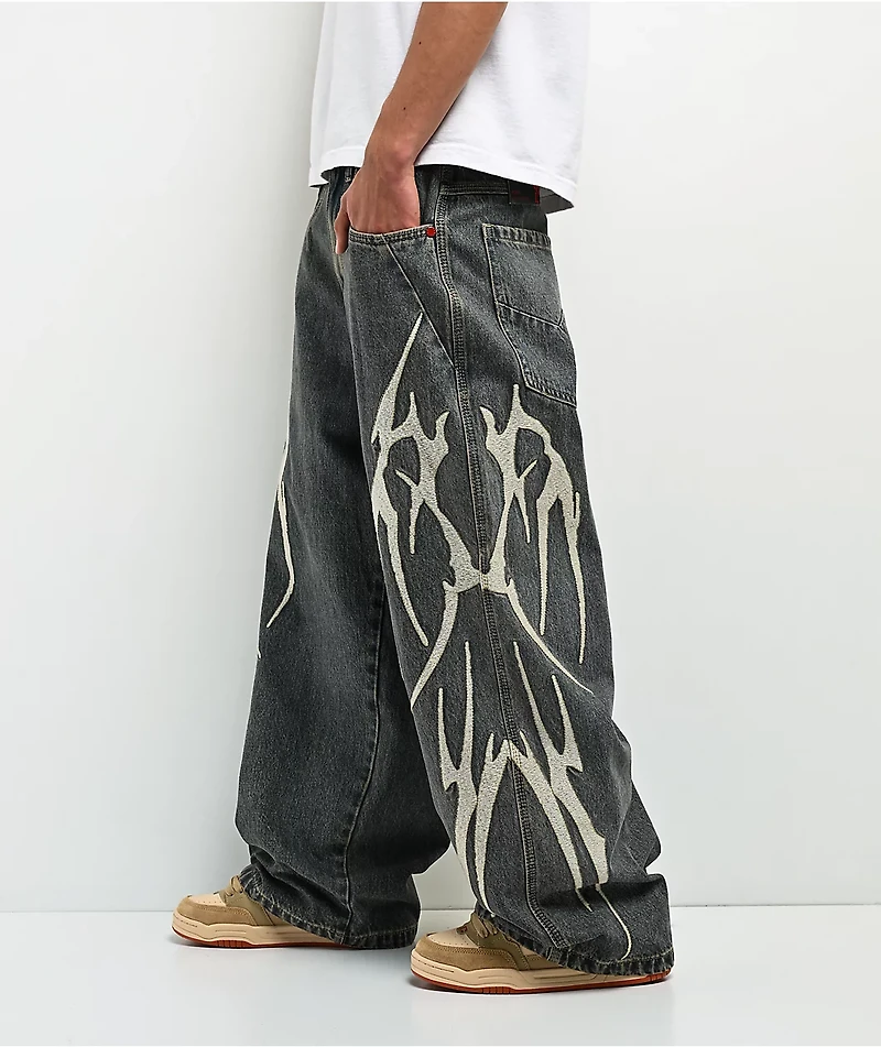 Vitriol Void Bones Blue Wash Ultra Wide Jeans