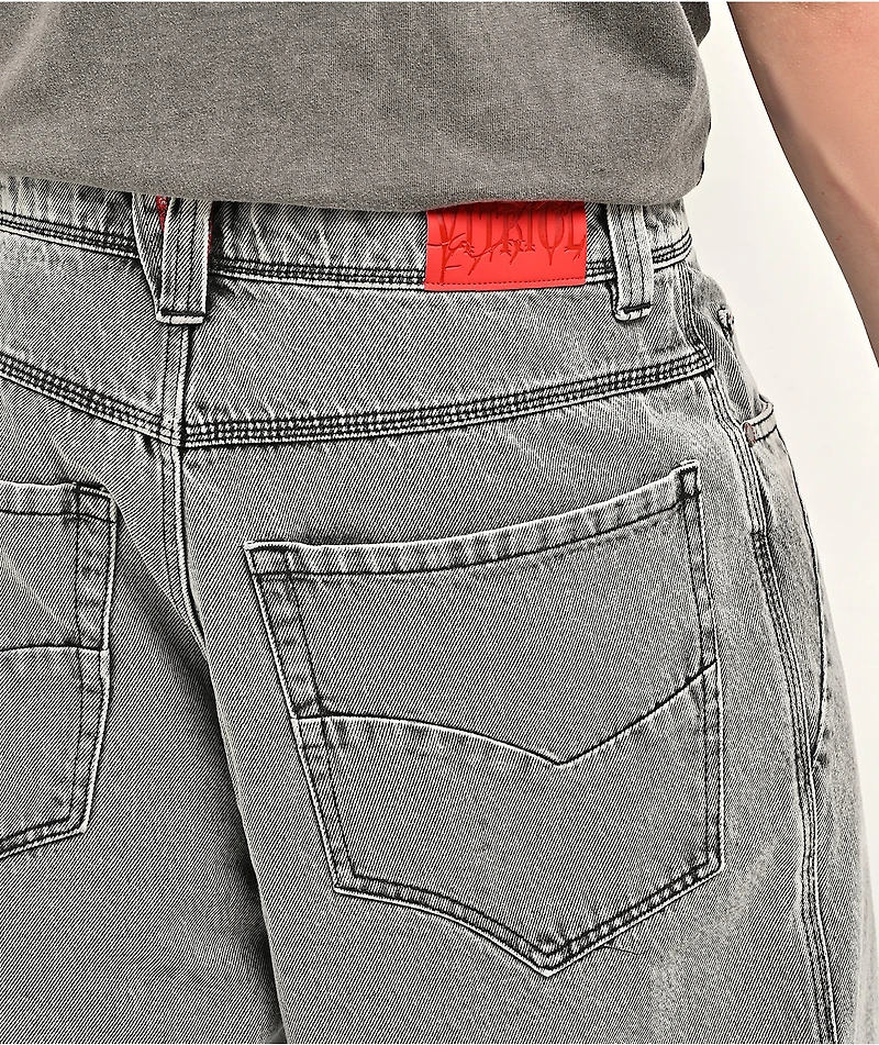 Vitriol Void Cyber Skull Grey Wide Leg Jeans