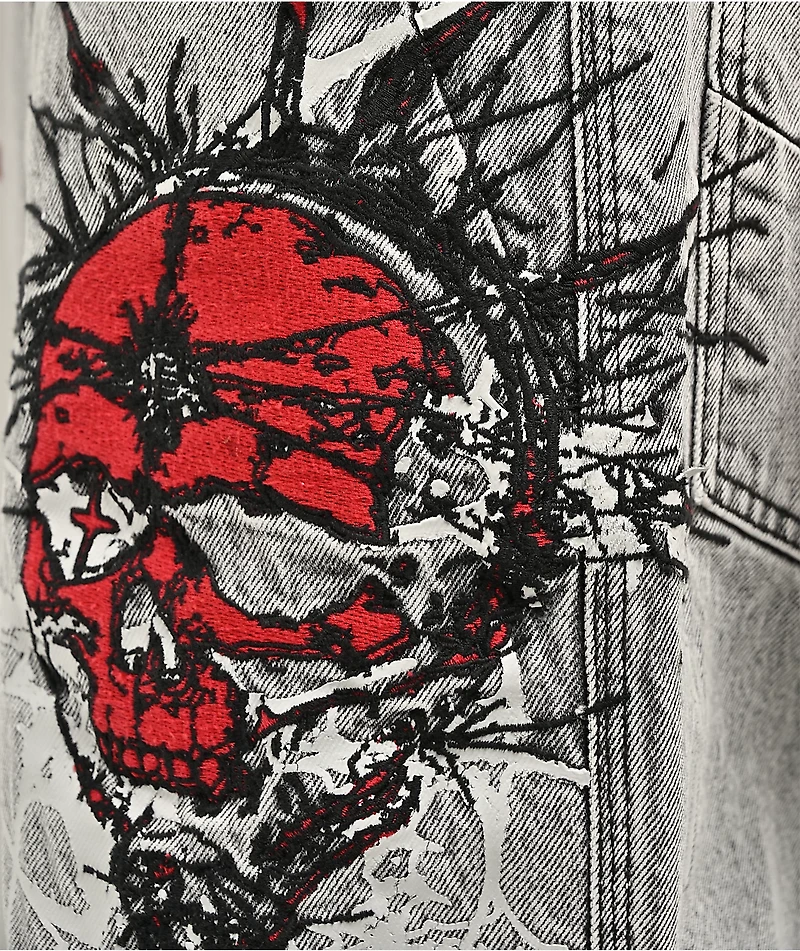 Vitriol Void Cyber Skull Grey Wide Leg Jeans