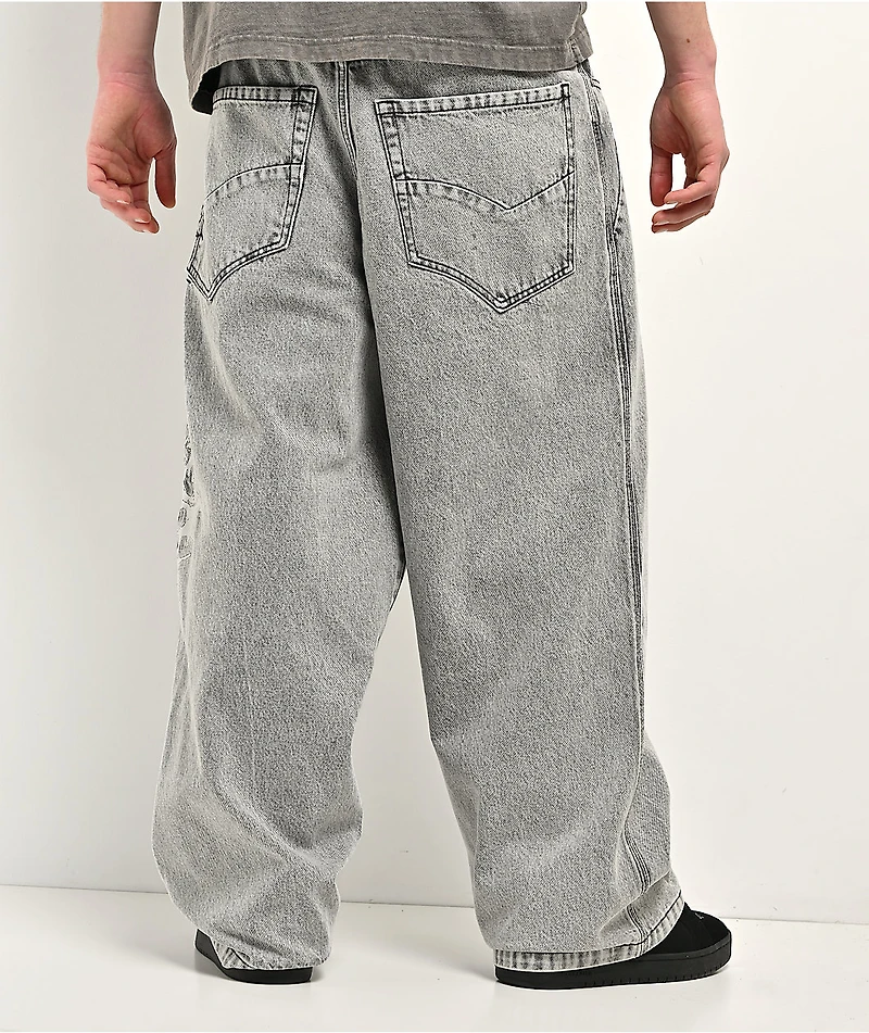 Vitriol Void Cyber Skull Grey Wide Leg Jeans
