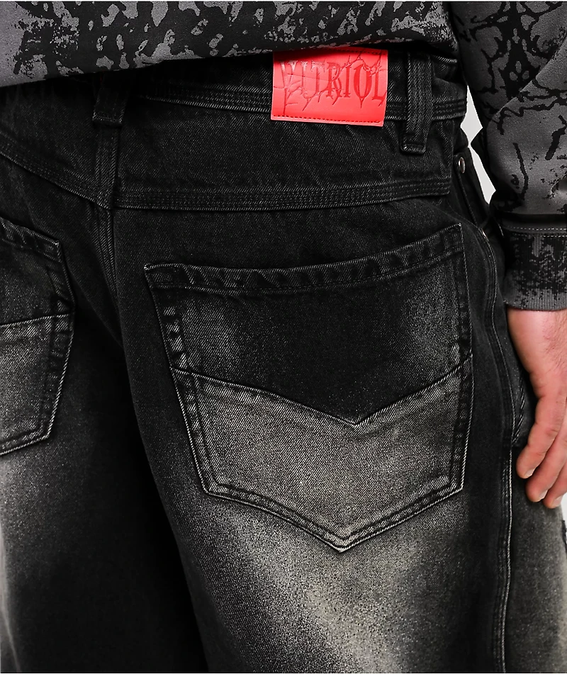 Vitriol Void Depth Distressed Black Wash Wide Leg Jeans