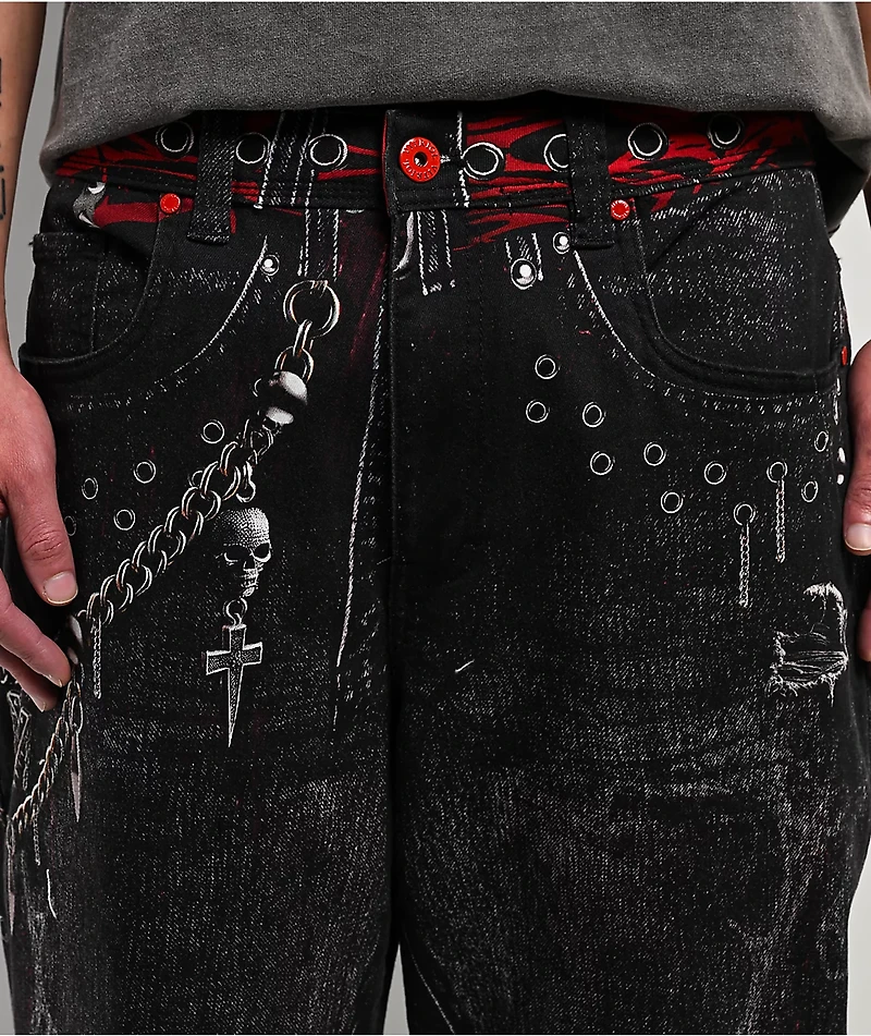 Vitriol Void Optical Printed Black Ultra Wide Jeans