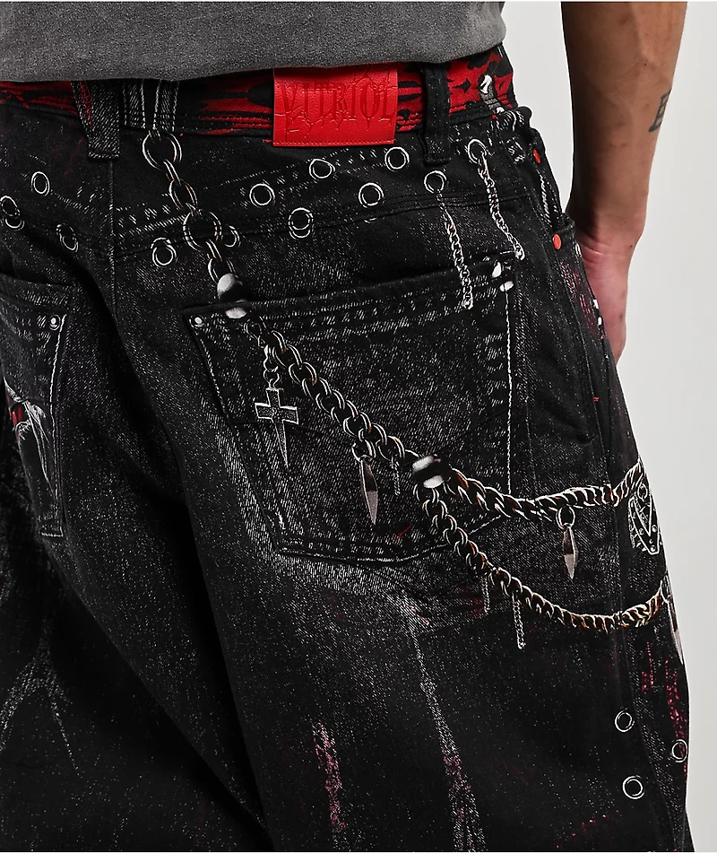 Vitriol Void Optical Printed Black Ultra Wide Jeans